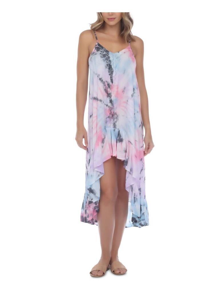 Raviya Tie-Dye Crochet-Trim High-Low Cover-Up Dress, MULTI, M